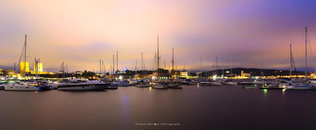 Oslo harbor at night