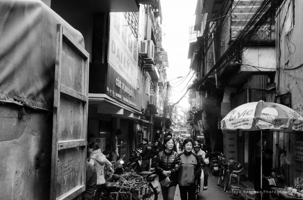 Narrow alley in downtown Hanoi