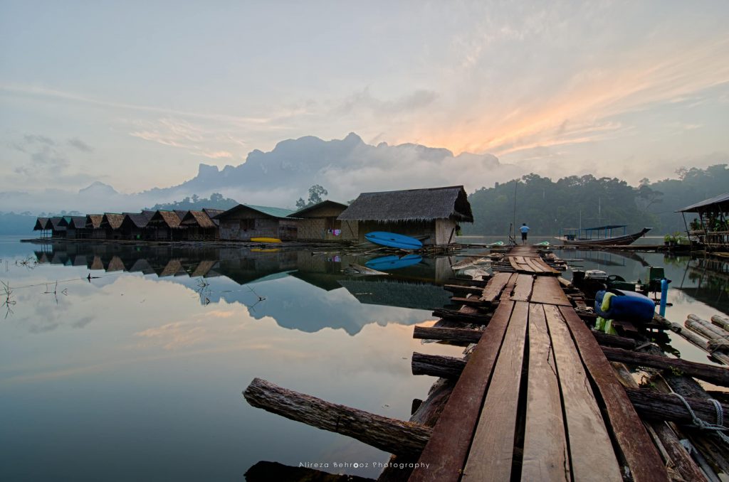 Tam Gia floating bungalows during sunrise, Thailand