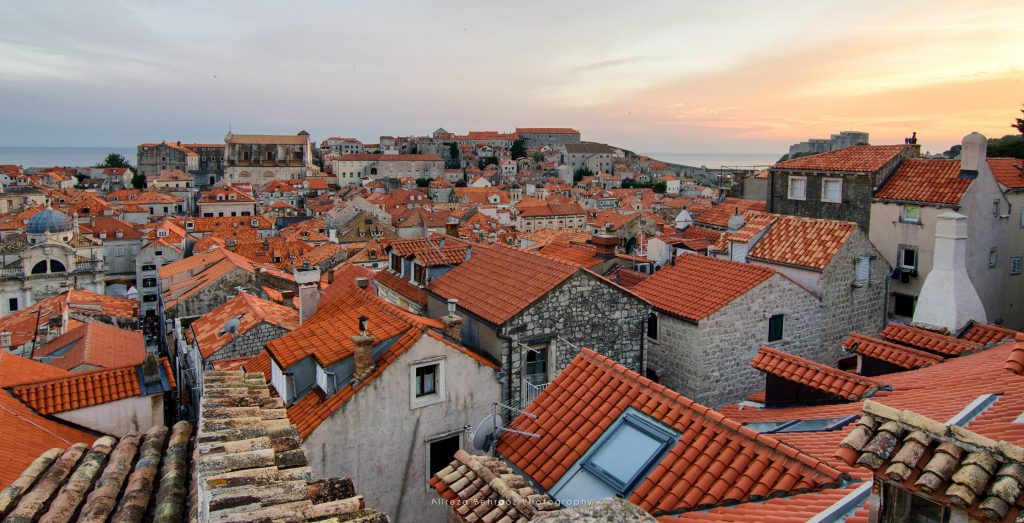 Dubrovnik at sunset from city walls, Croatia