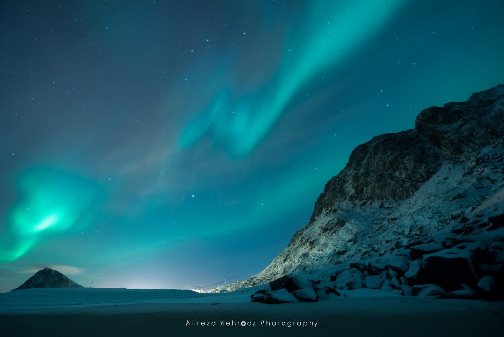 Nortern lights over mountains, Lofoten
